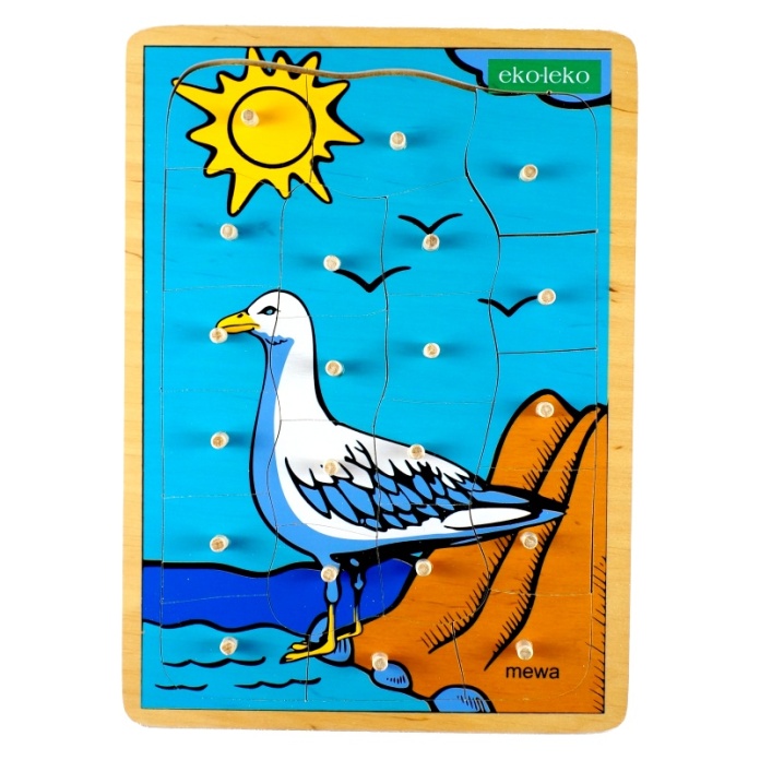 Drewniana układanka mewa z kołeczkami dla seniora